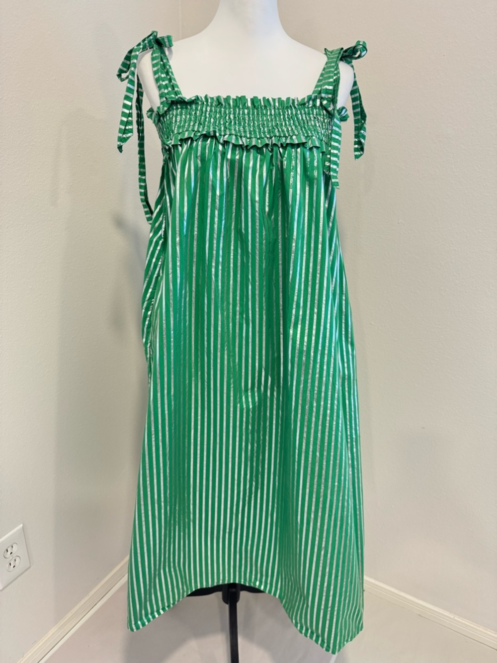 Buru Stripes Metallic Striped Tie-Shoulder Flowy Sundress Boho Whimsical XS/S